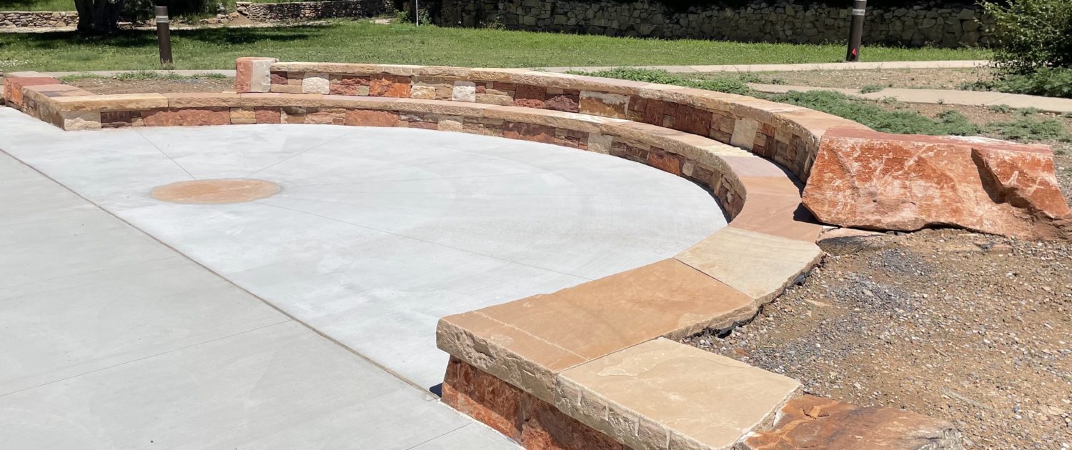 Sandstone Sitting Walls, Montezuma, New Mexico, 2022 stone classroom with sitting walls
